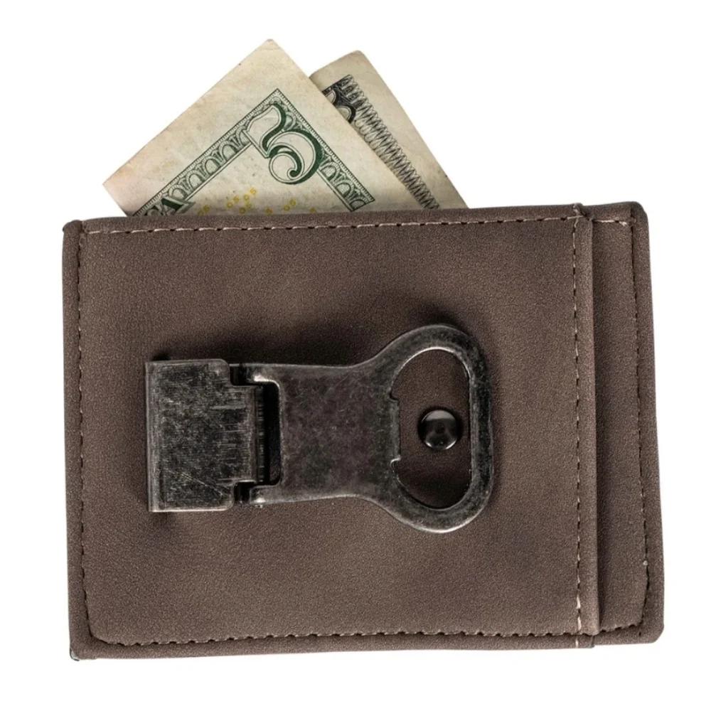 Men's Leather Money Clip With Bottle Opener,Color Black, Retail Price$24.95 USD